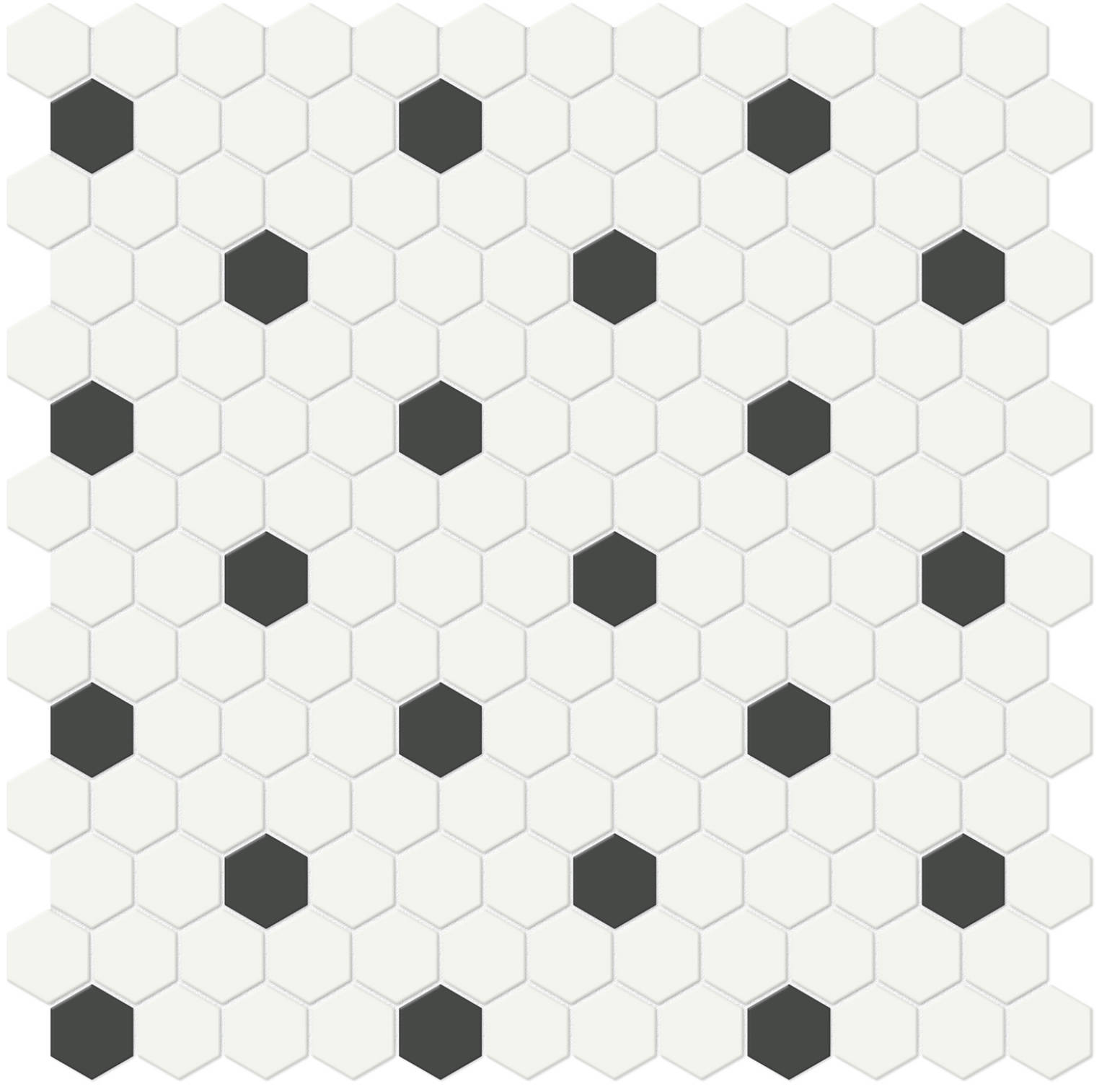 1" White w/ Retro Black Matte Hex Mosaic