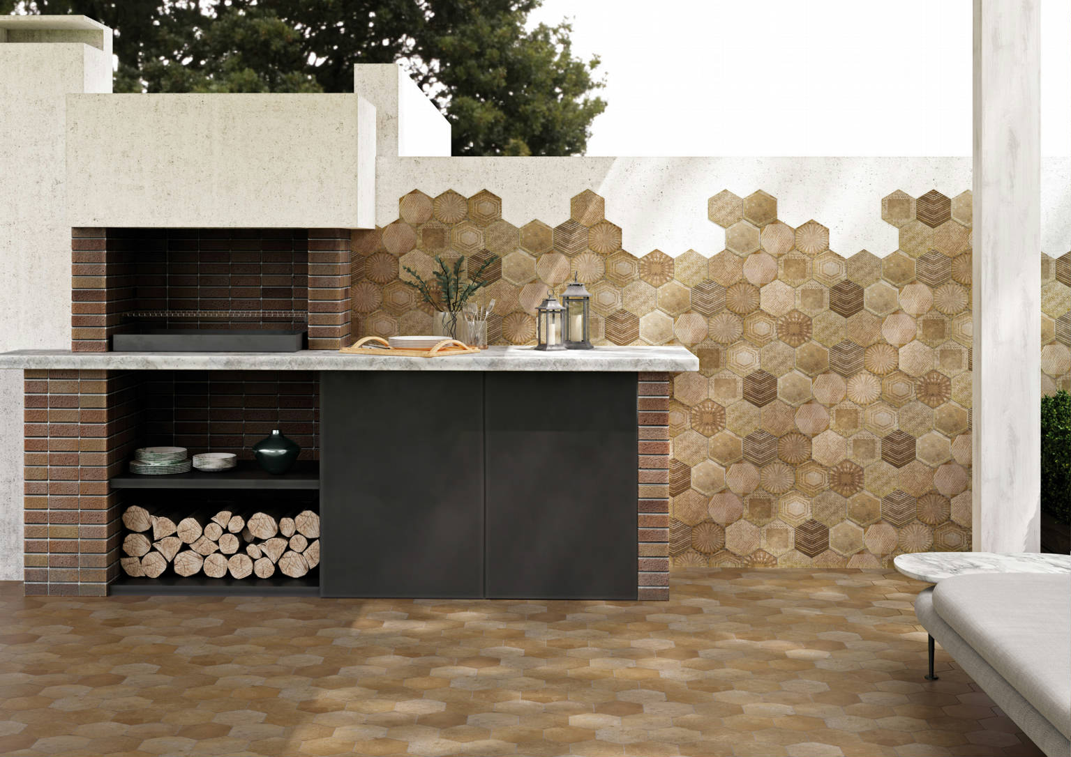 Alma 5.5x6.3” Terra and Sand Decor Hexagon | Tile Center